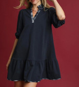 Navy French Terry Ruffle Hem Dress 
