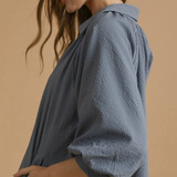 Steel Blue Bubble Sleeve Collared V Dress