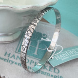 Flower Detail Artisan Bangle Sterling Silver Bracelet