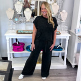 Mineral Washed Top & Pant Rib Set - Black