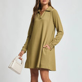 Olive Meadow French Terry Knit A-Line Dress
