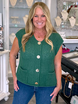Forest Green 4 Button Sleeveless Sweater 