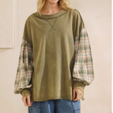 Green Plaid Bubble Sleeve Top