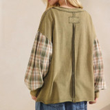 Green Plaid Bubble Sleeve Top