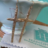Matte Gold 2" Cross Dangle Earrings 
