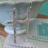 Matte Silver 2" Cross Dangle Earrings 