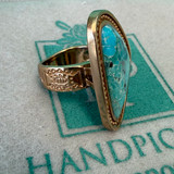 Gold Plated Genuine Turquoise Statement Ring - Size 8