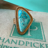 Gold Plated Genuine Turquoise Statement Ring - Size 8