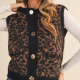 Brown Leopard Button Vest