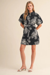 Black Sand Floral Embroidered Dress