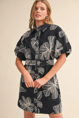 Black Sand Floral Embroidered Dress