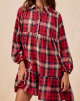 Tiered Plaid Shirt Dress