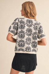 Floral Puff Sleeve Sweater - Black