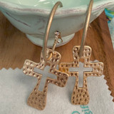 Hammer Cross Drop Hoop Earrings