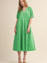 Green A-Line Midi Dress with Heart Buttons