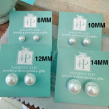 14mm Glass Pearl Post Stud Earrings