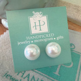 14mm Glass Pearl Post Stud Earrings