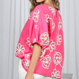 Floral Embroidered 100% Cotton Top - Fuchsia