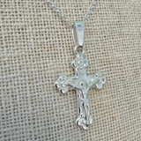 Floral Sterling Silver Crucifix Pendant Necklace 