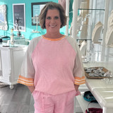 The Color-block Pink Sherbert Waffle Knit Top