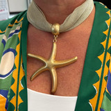 Matte Gold Starfish Mesh Statement Necklace