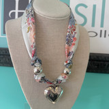 Matte Silver Bubble Heart Scarf Necklace