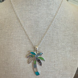 Abalone Palm Tropical Fashion Necklace – Silver Tone