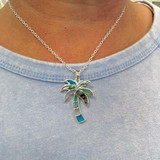 Abalone Palm Tropical Fashion Necklace – Silver Tone