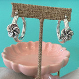 3D Oxidized Flower Sterling Silver Hoop