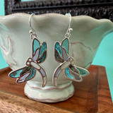 Abalone Dragonfly Garden Epoxy Fashion Earrings – Silver Tone