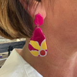 Two Piece Painted Flower - Mara Post Earrings - Fuchsia