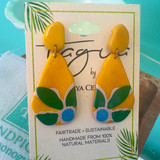 Two Piece Painted Flower - Mara Post Earrings - Mustard