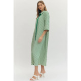 Classic Striped Midi Shirt Dress with Pockets