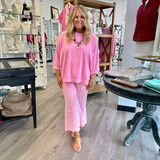 Oversized Pink Mineral-Washed Puff Sleeve Top 