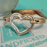 Two Tone Open Heart Latch Bangle Bracelet