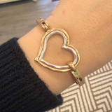 Two Tone Open Heart Latch Bangle Bracelet