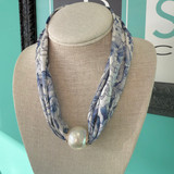 Oversized Pearl Magnetic Scarf Necklace – Blue Print