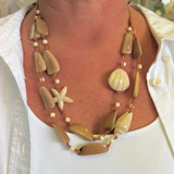 Neutral Layered Seashell Lyra Tagua Necklace