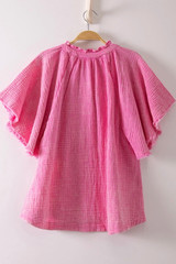 Pink Mineral Washed Gauze Blouse Top