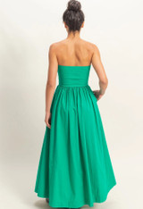 Green Strapless Cotton Midi Dress with Pockets