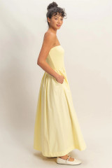 Butter Yellow Cotton Midi Dress with Pockets