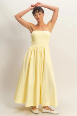 Butter Yellow Cotton Midi Dress with Pockets