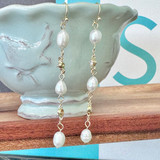 Linear Freshwater Pearl Gold Plated Eearrings