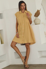 Cotton Gauze Button-Front Tunic Dress