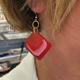 Stacked Diamonds Red Pink Combo Earrings 