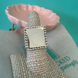 Beaded Trim Square Monogram Sterling Silver Ring 