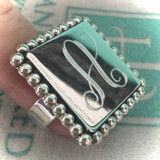 Beaded Trim Square Monogram Sterling Silver Ring 
