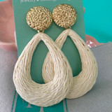 Ivory Teadrop Raffia Statement Earrings 