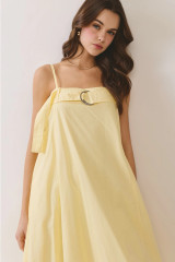 Solid Buckle Strap Midi Dress