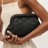 Woven Clutch with Chain Strap - Black